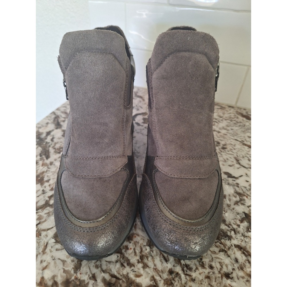 Geox Nydame Gray Suede Wedge Sneakers Sz 38 | Zip Metallic Platform Shoes travel